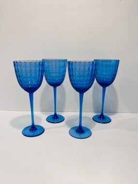 Vintage MCM Empoli Blue Crystal Glasses Set of 4